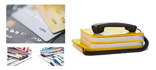 credit cards, catalogues and a thick yellow phone directory